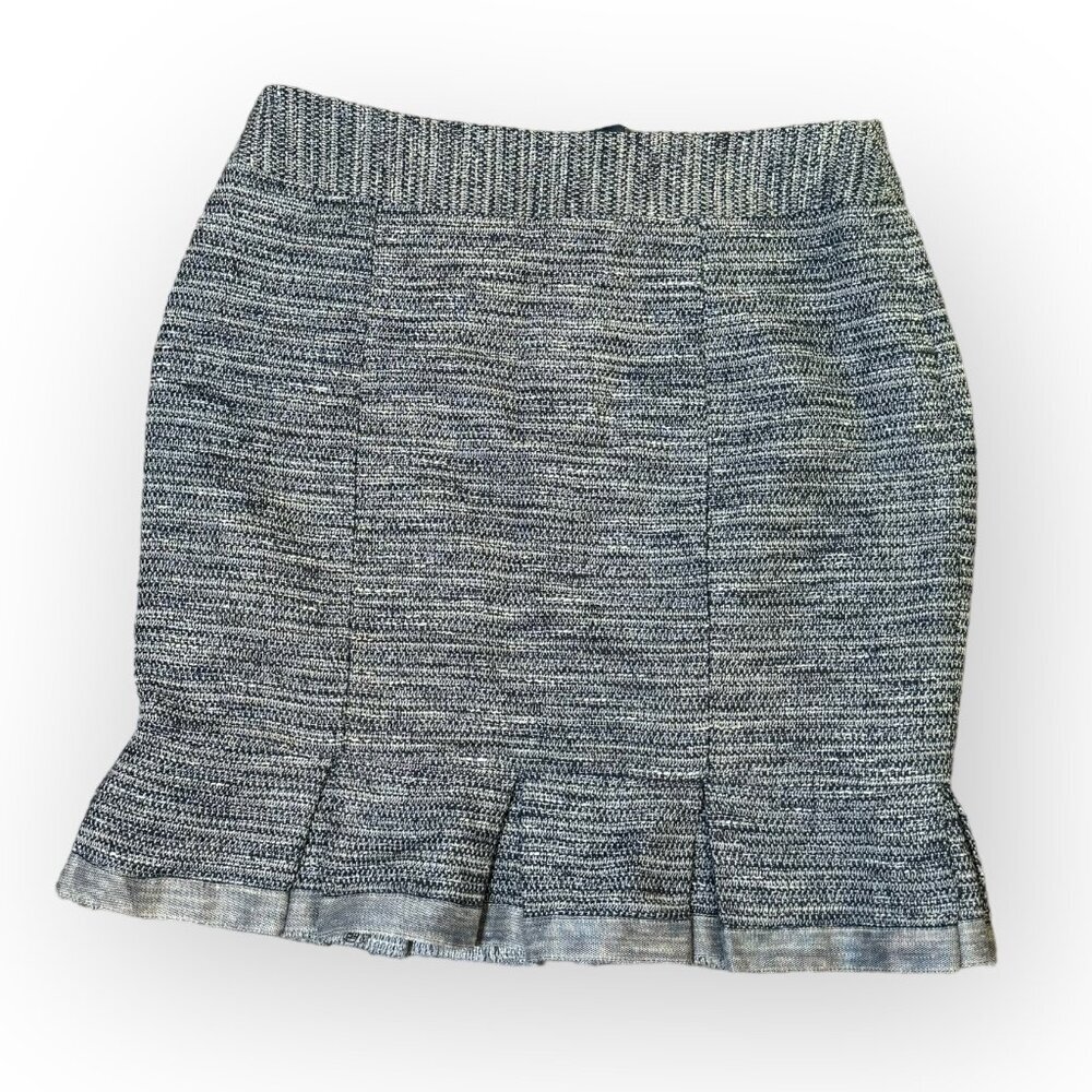 Nanette Lepore Tweed Zip-Back Flounce Petal Skirt in Heather Navy Womens 4